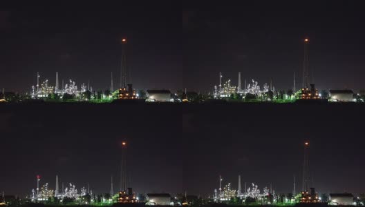 泰国曼谷炼油厂河边夜间从右到左4K规划画面。高清在线视频素材下载