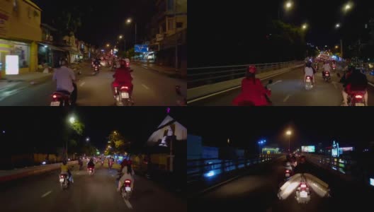 在越南胡志明市西贡的交通，时间推移的时间镜头，人，生活，交通，立交桥，霓虹灯，摩托车高清在线视频素材下载