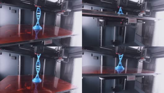 建立塑料双螺旋模型的3D打印机高清在线视频素材下载