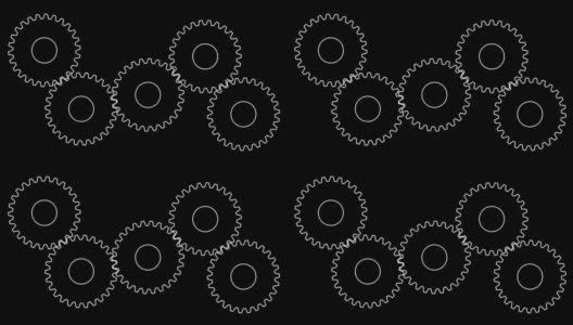 动画线白色齿轮旋转。矢量插图孤立在黑色背景。高清在线视频素材下载