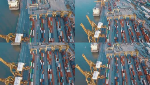 航拍东南亚海洋港口集装箱船进出口物流高清在线视频素材下载