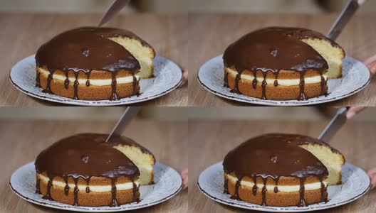 奶油蛋糕和巧克力酱。高清在线视频素材下载