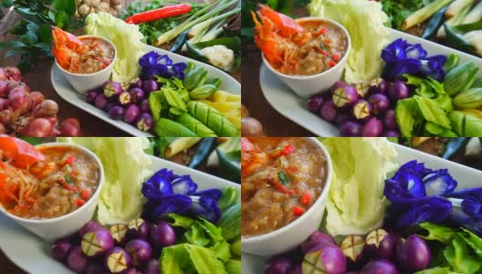 泰国食物虾Nam Prik套装高清在线视频素材下载