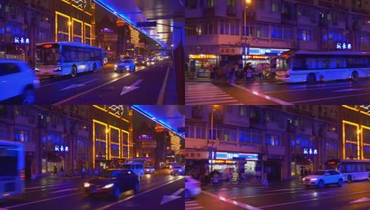 夜晚照亮了上海城市交通街道全景4k中国高清在线视频素材下载