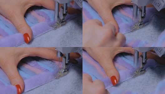用缝纫机缝制毛皮大衣高清在线视频素材下载