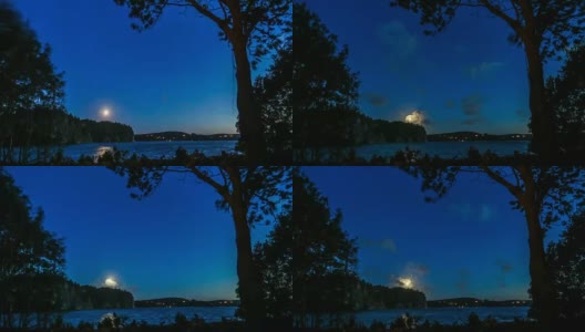 湖面上繁星点点，月亮落下——时间流逝高清在线视频素材下载