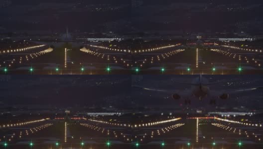 飞机降落在跑道上的夜景高清在线视频素材下载