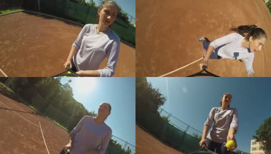 女子网球运动员集中精力发球和击球高清在线视频素材下载