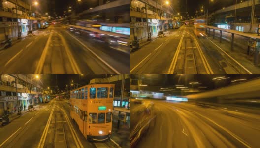 中国香港夜间有轨电车快速移动的时间流逝高清在线视频素材下载