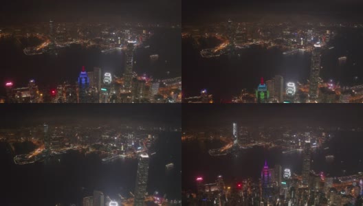 航拍香港市中心维多利亚港夜间交通情况，4k视频高清在线视频素材下载