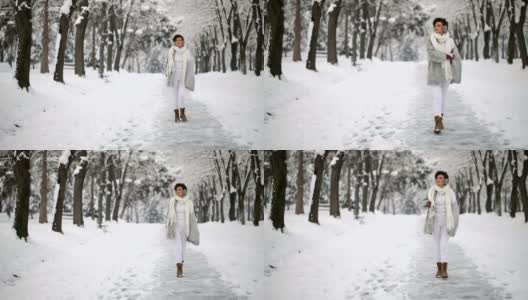雪中的女人高清在线视频素材下载