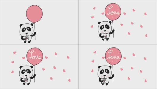 熊猫与爱气球卡通涂鸦风格高清在线视频素材下载
