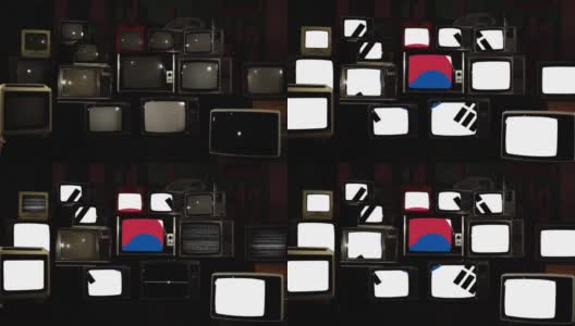 复古电视和韩国国旗。高清在线视频素材下载