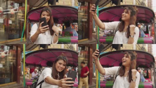 年轻的亚洲游客在泰国唐人街旅游。高清在线视频素材下载