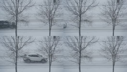 下雪限制了能见度的道路与汽车高清在线视频素材下载