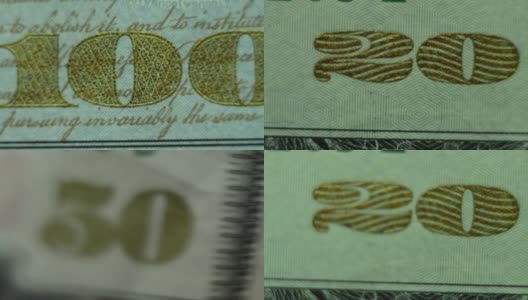 美国的纸币，一百美元，五十美元，二十美元，十美元高清在线视频素材下载