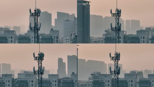 城市电信塔鸟瞰图高清在线视频素材下载
