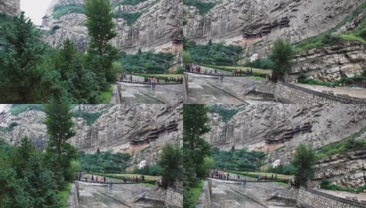 悬空或悬空寺的悬崖，山谷和桥在衡山高清在线视频素材下载