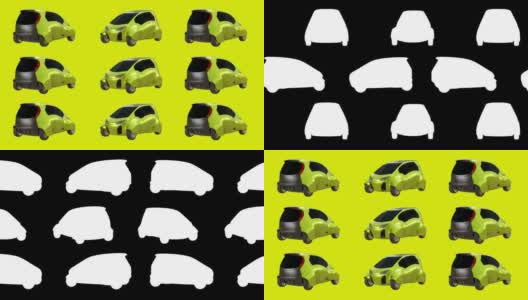 3d运动回路转台的黄色智能电动汽车城市汽车在黄色屏幕背景与luma哑光部分。高清在线视频素材下载