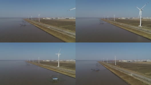 风力涡轮机的实时鸟瞰图高清在线视频素材下载
