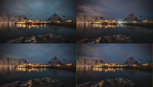 挪威罗浮敦群岛勒内渔村的时间圈拍摄-跟踪拍摄高清在线视频素材下载