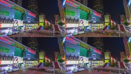 夜光照亮深圳市内著名的购物街全景，4k时间流逝中国高清在线视频素材下载