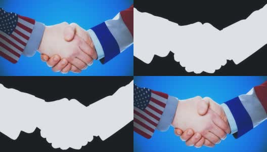 美国-法国/握手概念动画国家和政治/与matte频道高清在线视频素材下载