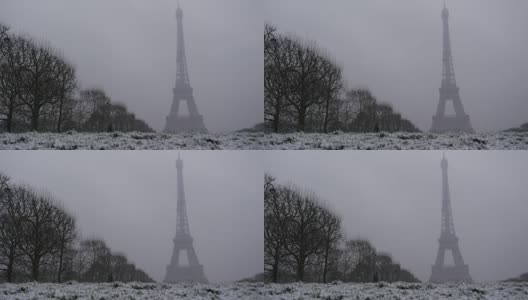 雪天在巴黎，埃菲尔铁塔，法国高清在线视频素材下载