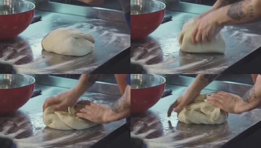 专业面包师在厨房准备生面团高清在线视频素材下载