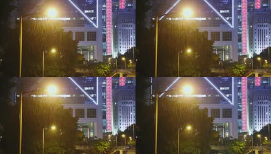 香港。晚上,倾盆大雨高清在线视频素材下载