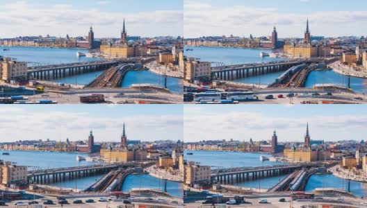 瑞典斯德哥尔摩城市景观的延时视频，延时4k高清在线视频素材下载