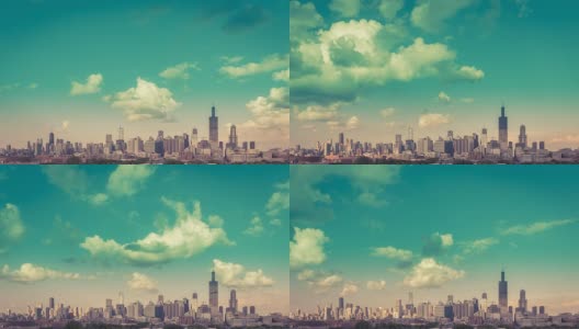 芝加哥天际线古董时间流逝与蓝天和云动态高清在线视频素材下载