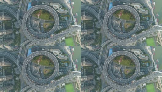 中国上海市环线路口。交通圈。鸟瞰图垂直向下视图高清在线视频素材下载