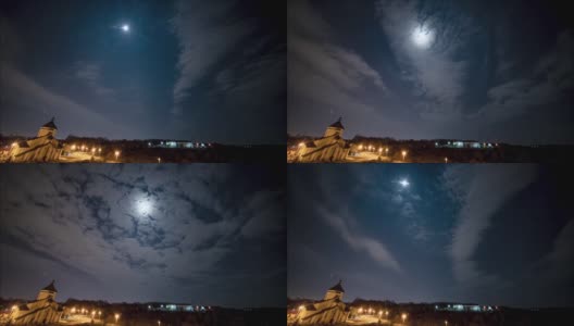 云中满月的夜空，时间流逝4K高清在线视频素材下载
