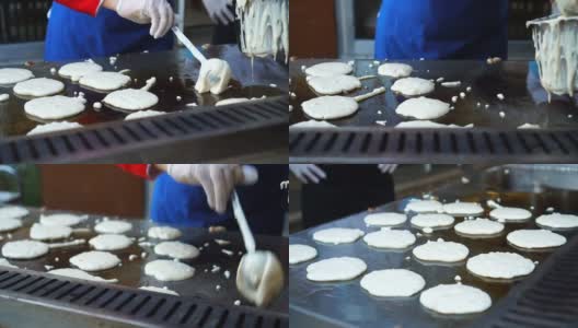 厨师烹饪街头小吃-煎薄煎饼高清在线视频素材下载