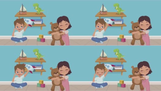 小情侣们在玩玩具动画高清在线视频素材下载