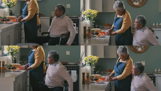 这是一对快乐的老年夫妇在家做健康饮食的4k视频高清在线视频素材下载