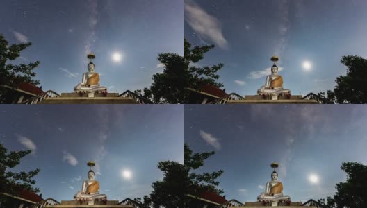 时间流逝-泰国的银河和月亮佛像高清在线视频素材下载