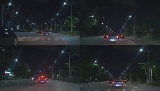 夜晚，灯火通明，珠海市交通街道公路之旅，pov全景4k中国高清在线视频素材下载