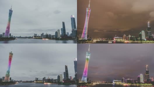T/L WS ZI广州天际线，从白天到夜晚/广东，中国高清在线视频素材下载