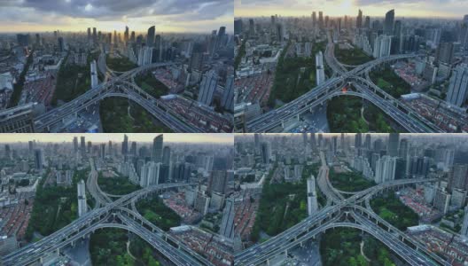 4K:从一天到日落的多层高架桥交通，上海，中国高清在线视频素材下载