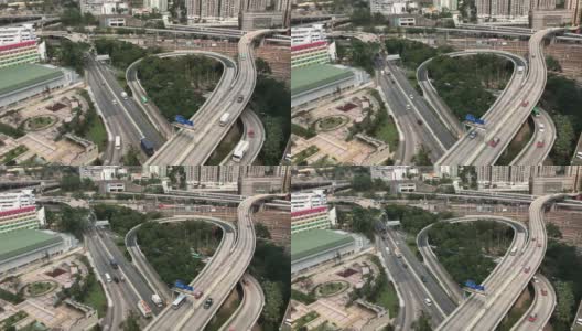 香港城市景观环形天桥高架道路上的车辆高清在线视频素材下载