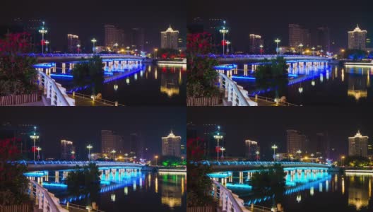 夜景时间照亮三亚市交通大桥滨江全景4k时间推移海南岛中国高清在线视频素材下载