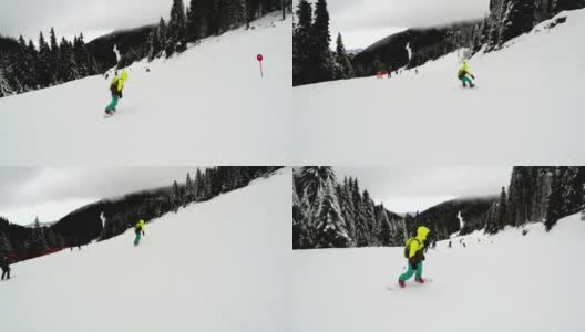 滑雪下坡后高清在线视频素材下载