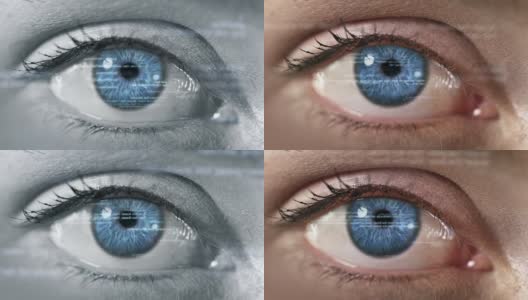 女性眼睛与程序代码。未来。技术。蓝色的。高清在线视频素材下载