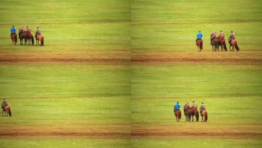 蒙古的风景中有骑马的人高清在线视频素材下载