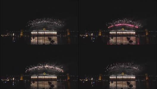 新年前夕，悉尼海港大桥上以60帧/秒5的速度燃放烟花高清在线视频素材下载