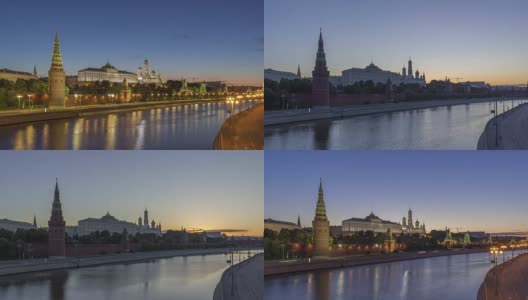 夏天日出时的莫斯科克里姆林宫和莫斯科河高清在线视频素材下载