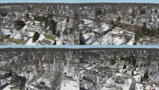 无人机拍摄的下雪的新泽西纽约郊区社区高清在线视频素材下载