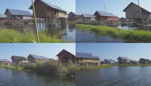著名的茵莱湖上的村庄里的吊脚楼高清在线视频素材下载